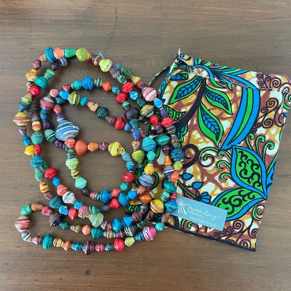 •SOLD•Noonday Collection Fair Trade Multi Colored Extra Long Paper Beaded - Picture 3 of 5